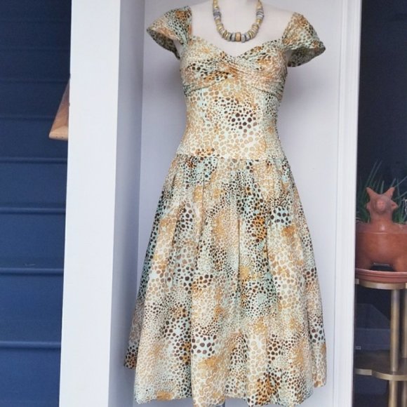 Rickie Freeman by Teri Jon Cocktail Dress 100% cotton tea length Size 6 - Picture 1 of 15